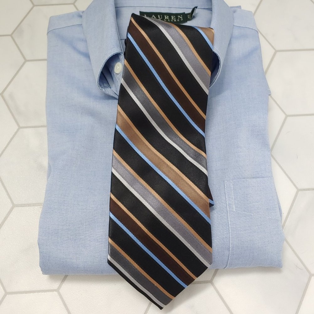 Excellent Used Condition Men's BACHRACH 100% Silk Hand Made Repp Stripe Tie